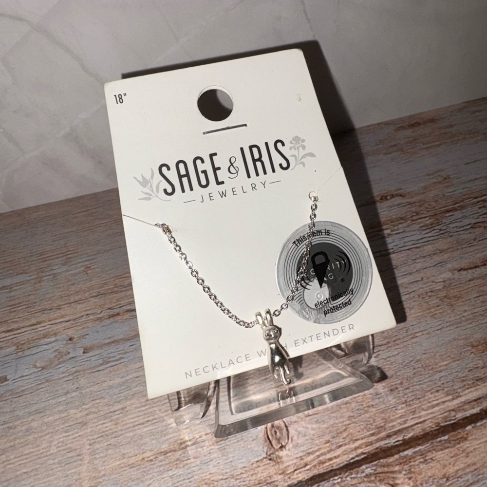 Sage & Iris Silver Hanging Cat Necklace
